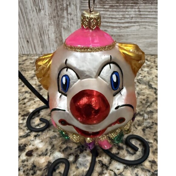 Polonaise Kurt Adler Clown Head Face Blown Glass Christmas Ornament Vintage - Picture 1 of 8